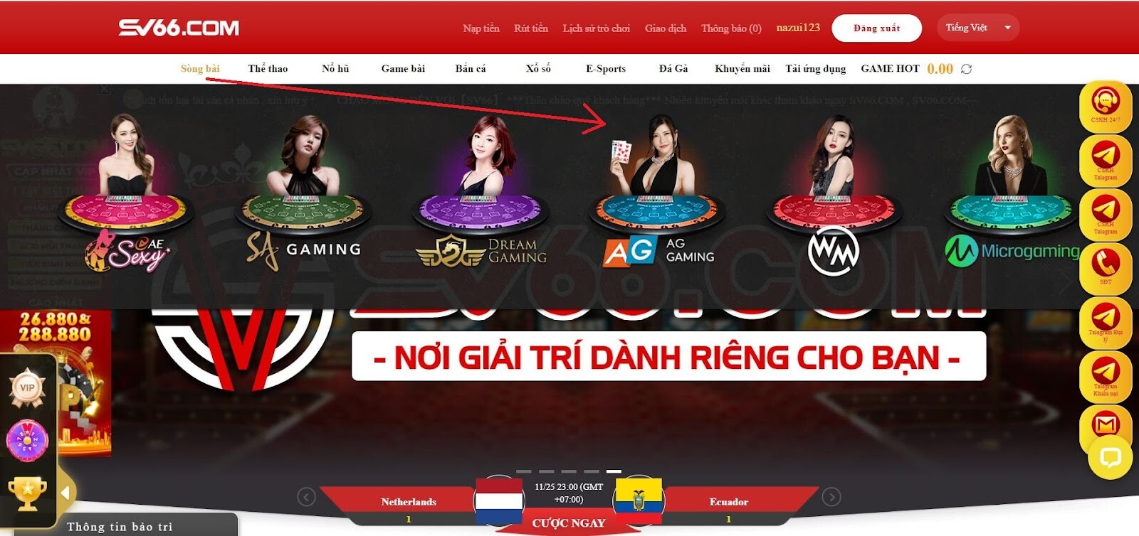 Hướng dẫn chơi cá cược tại sảnh AG gaming ở nhà cái SV66