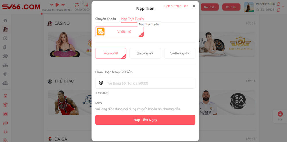 Dựa vào hình thức nạp - rút tiền 